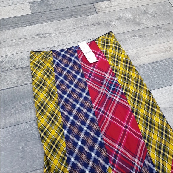 Urban Outfitters Patchwork Tartan Midi Skirt Small 10 Checked Boho Festival BNWT - Picture 3 of 10
